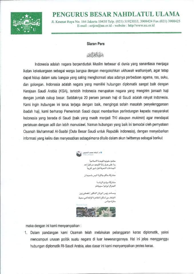 AffandiFatah's tweet photo. Sy sangat tdk setuju dengan sikap duta besar Osamah Suaibi yg justru  memperkeruh susana dan menciptakan kegaduhan persoalan lama yg sdh ditangani pihak berwenang. 
Kl sekiranya pernyataan ini menciderai umat sebaiknya kita pulangkan saja.
#pulangkanosamahsuaibi https://t.co/oAF6mGUeZN