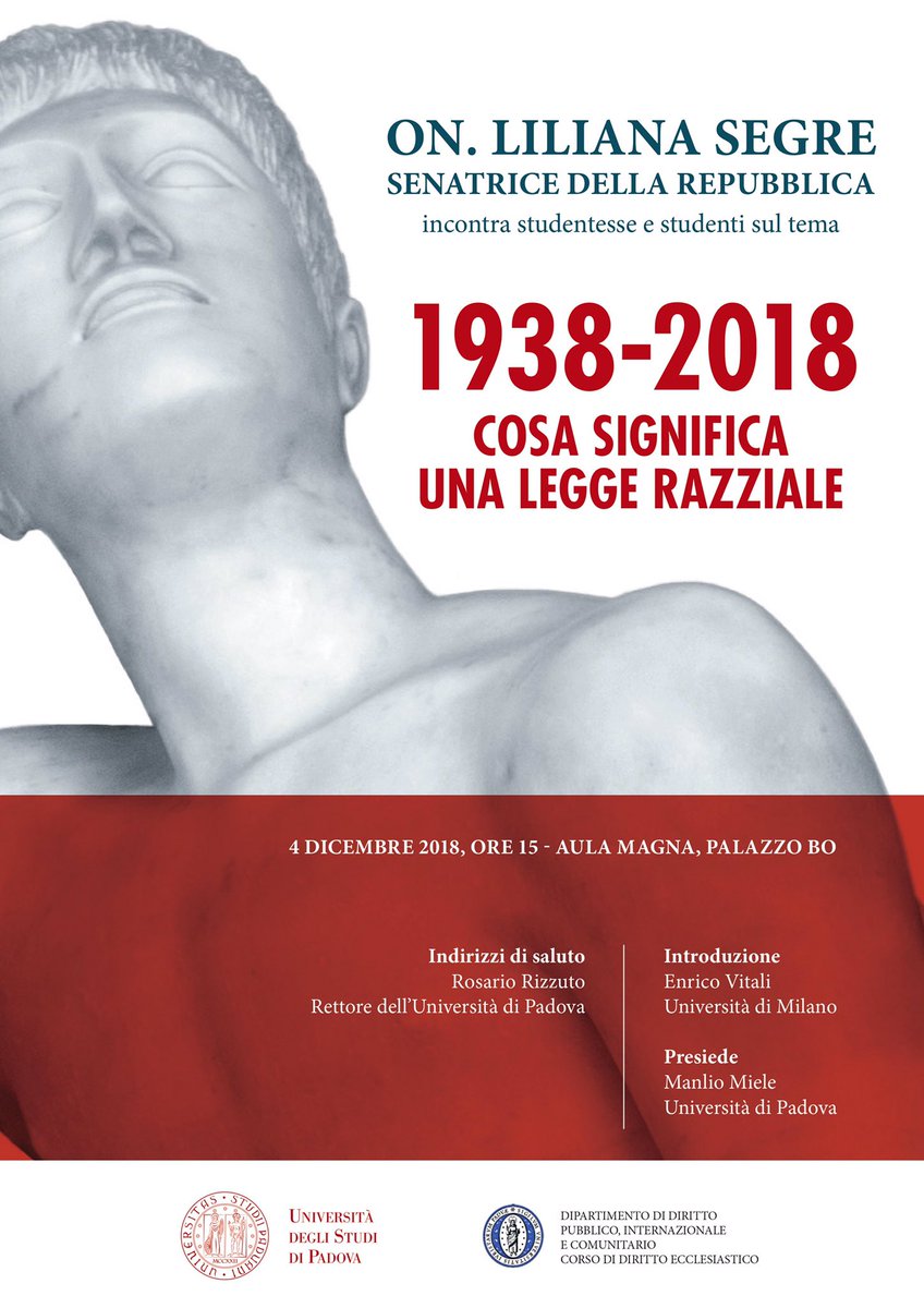 GassiVito's tweet photo. "1938-2018 Cosa significa una #leggerazziale" con @SegreLiliana in @UniPadova @LawUnipd #DirittoEcclesiastico https://t.co/Jf3Htbcf94