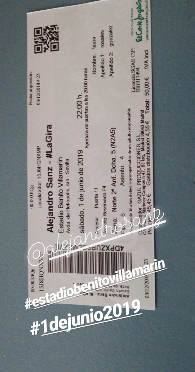 laura28sf's tweet photo. Ya la tengo @AlejandroSanz #estadiobenitovillamarin #1dejunio2019 #sevilla 😍😍 https://t.co/w1UwRyD1Yr