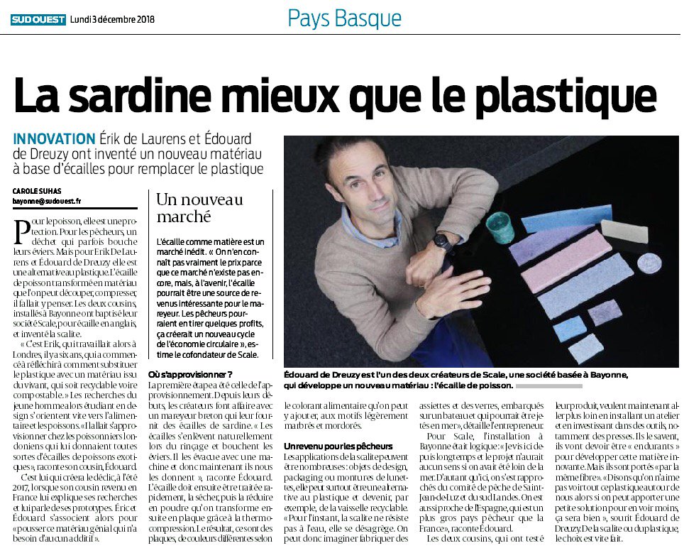 ScaleInside's tweet photo. La SCALITE un matériau 100% issu de la mer. Article dans Sud Ouest. #economiecirculaire #SeaInside #nouvelleaquitaine via @sudouest https://t.co/wKH1WhgjVU