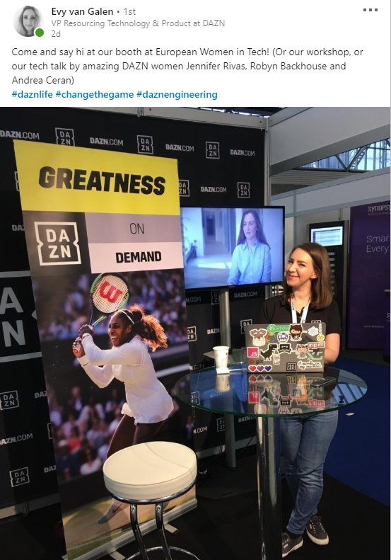RGreenTechRec's tweet image. Great to see @evyvangorp and the guys at #DAZN doing their bit to bridge the gender gap in #technology, and using their awesome brand to positive effect!

#tech #womenintech #softwaredeveloper