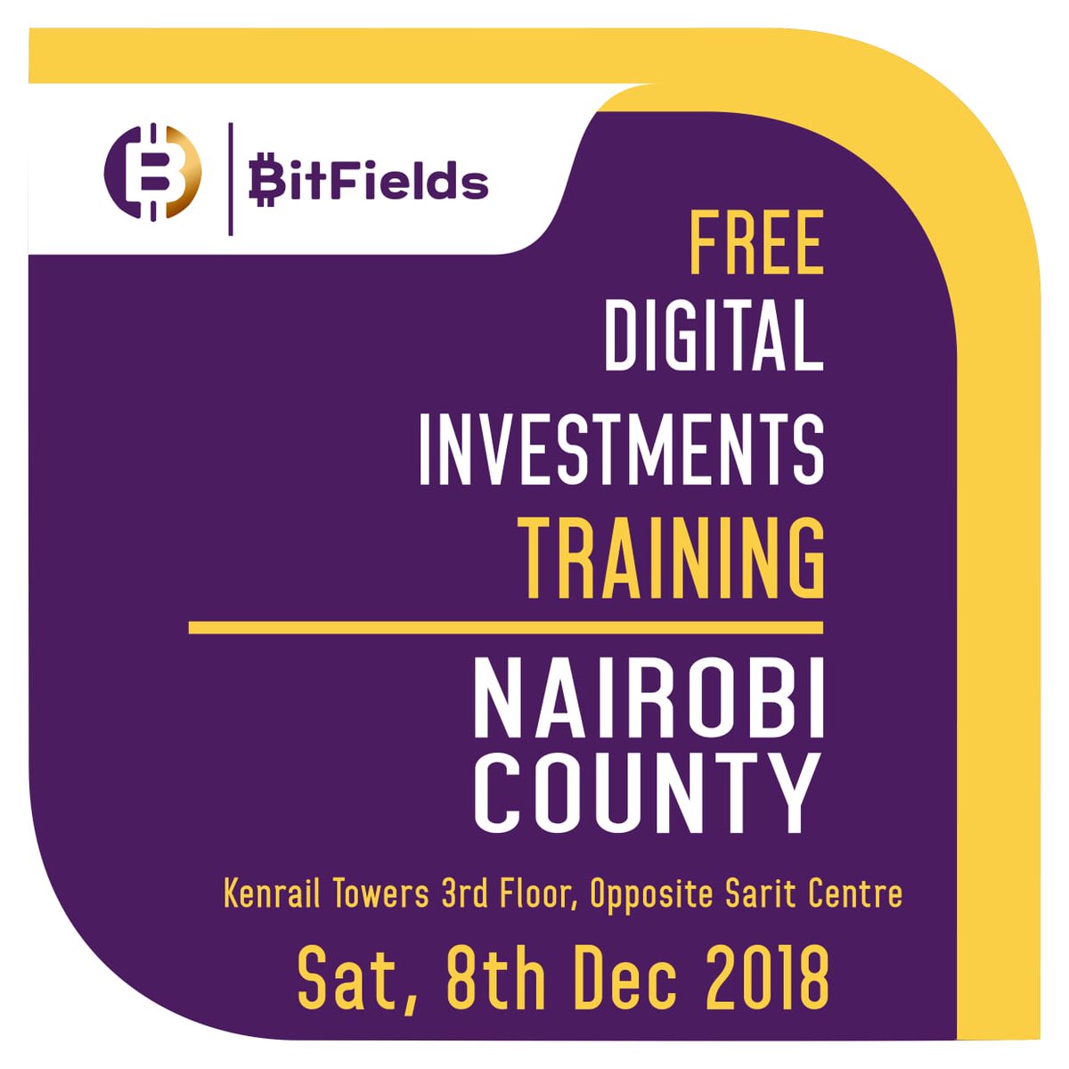 bitfieldsltd's tweet photo. We have another free digital investments training this coming Saturday on 8th December 2018 at Kenrail Towers 3rd Floor, Opposit Sarit Centre. Please contact us to book a spot for the session. Call 0777 844155, email customerservice@bitfields.co, or register online at 0777 844155 https://t.co/9bstimzyv1