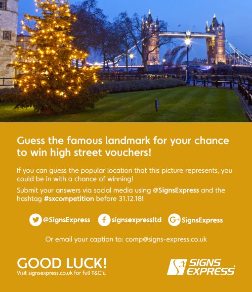 SignsExpress's tweet photo. We're getting into the festive spirit with December's landmark competition. 🎄 Reply with your guess &amp; #sxcompetition for a chance to win some high street vouchers! https://t.co/Qo86lrbXrk