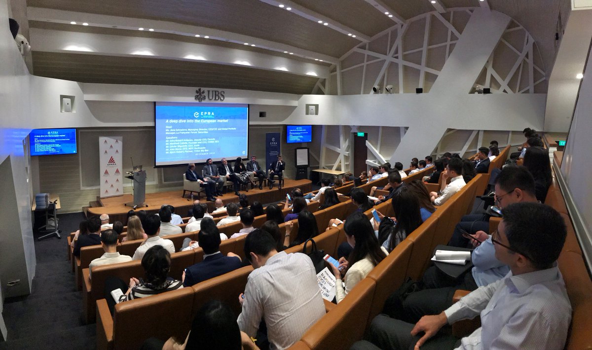 EPRA_realestate's tweet image. We're off to a great start for the 11th #Asiaweek with a full house for our European Property Briefing seminar in #Singapore, co-hosted with @UBS and #APREA. and expert panellists representing key European #listed #realestate companies.
