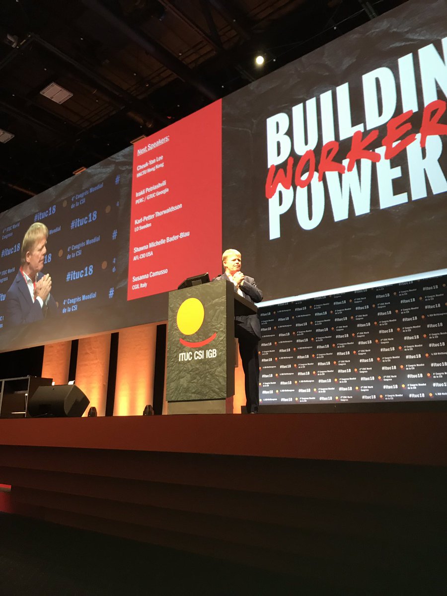 cgilnazionale's tweet photo. A strong and important intervention by Reiner Hoffmann, president @dgb_news , in support of @SusannaCamusso 

#ITUCStandsWithWorkers
#ForAStrongerITUC
#WeStandWithSusanna
#ITUC18 https://t.co/qGqwKXZ3du