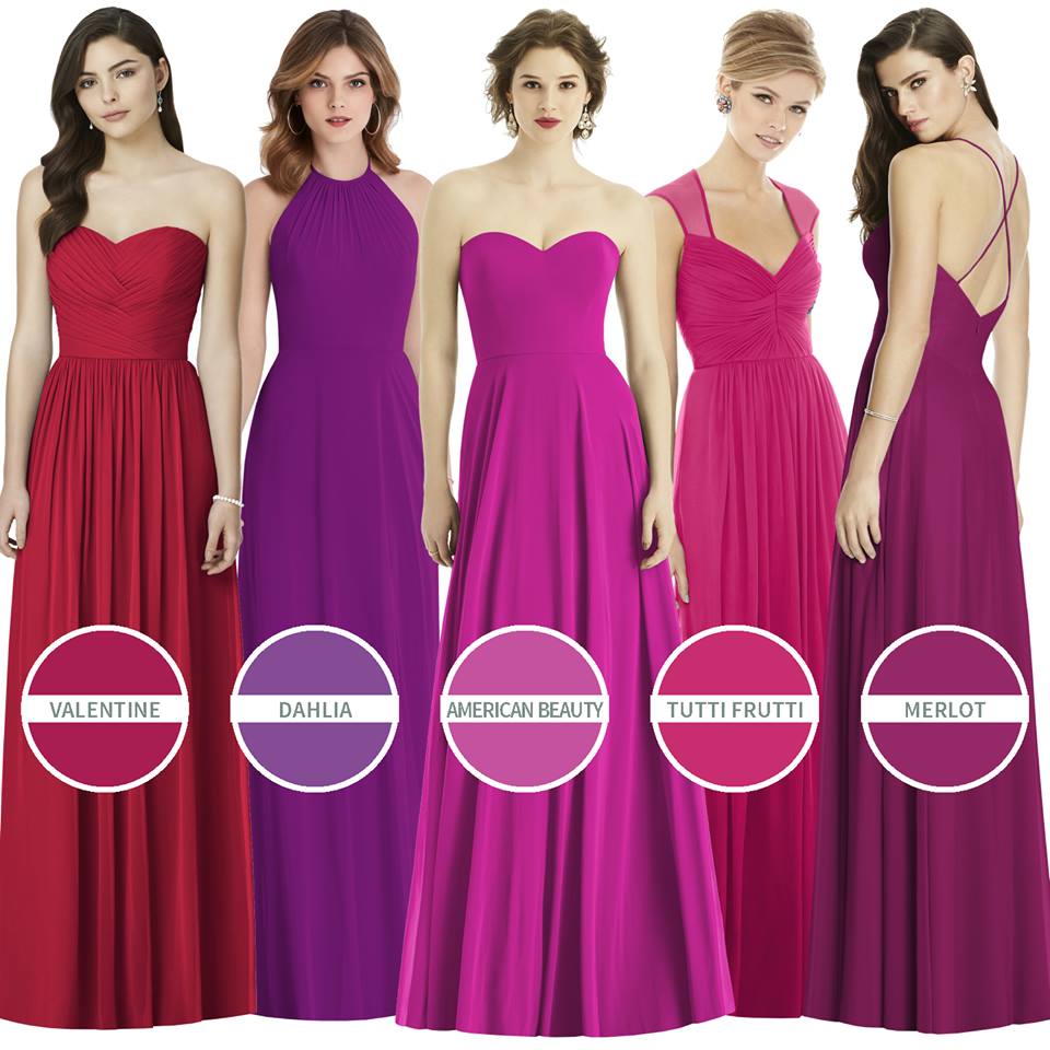 Luxurious colours of the season. From left: Style 2991 in Valentine, 1515 in Dahlia, 1504 in American Beauty, D705 in Tutti Frutti and 2988 in Merlot. Call 0141 644 1453 to book your appointment.