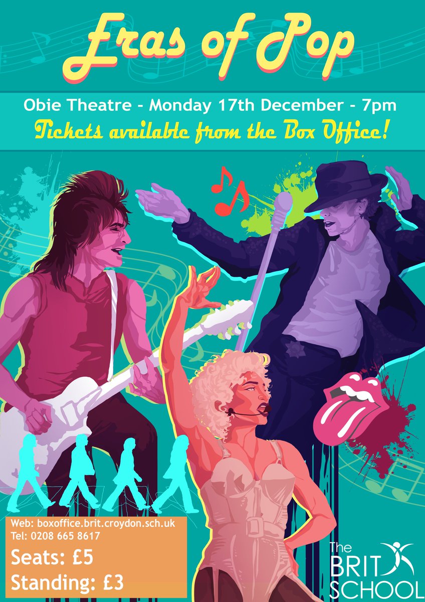 BRITSchoolMusic's tweet photo. #ErasOfPop (7pm, Monday 17th December) and #Screen13 (7pm, Wednesday 19th December) tickets are still available from the Box Office: https://t.co/IIqvLGaeXV https://t.co/lSEBoQQzdT