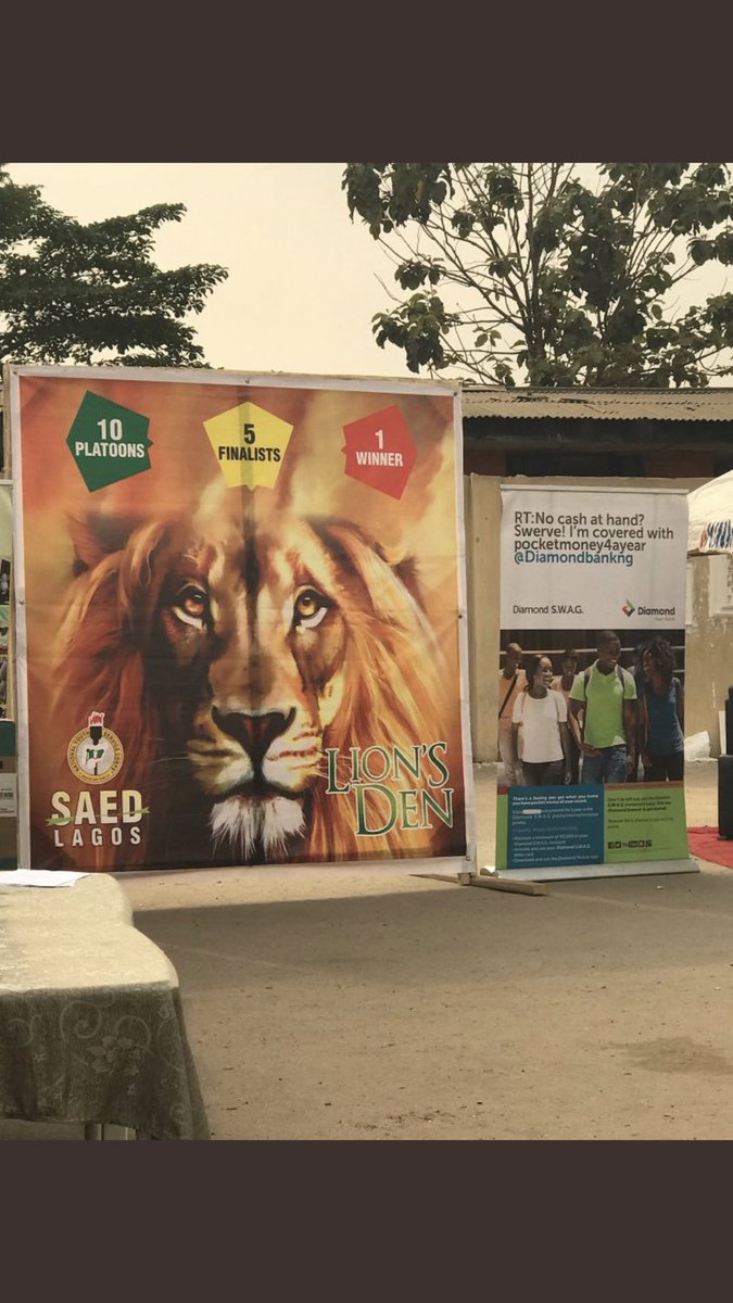 CeeOgbonnaya's tweet photo. Diamond Bank is LIVE @ the IyanaIpaja NYSC Orientation Camp for the 2018 Batch C SAED-Lion’s 🦁 Den Programme
#DiamondNYSCSAED
#DiamondSWAG
#LionsDen https://t.co/8RczCLoxBZ