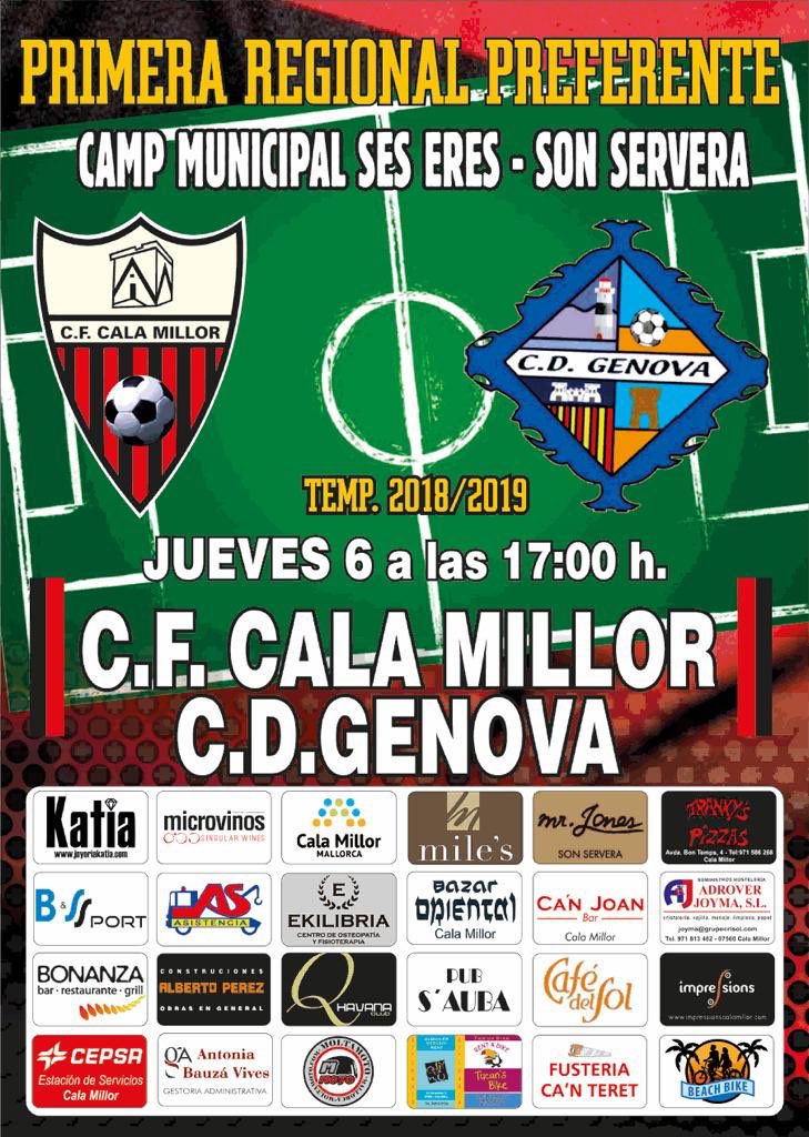 CFCalaMillor's tweet photo. ⚠ ¡PRÓXIMO PARTIDO! ⚠️
📆 06-12-2018
🗓 Jornada 17
🕑 17:00 h
🏆 Primera Regional Preferente Mallorca
🆚 #CDGenova
🏟 SES ERES
#⃣ #FFIB
#CFCM
#AvantiCalaMillor
#SoccerEastMallorca
@Visitcalamillor
🔴⚫️ https://t.co/OWnyVTs1Zo