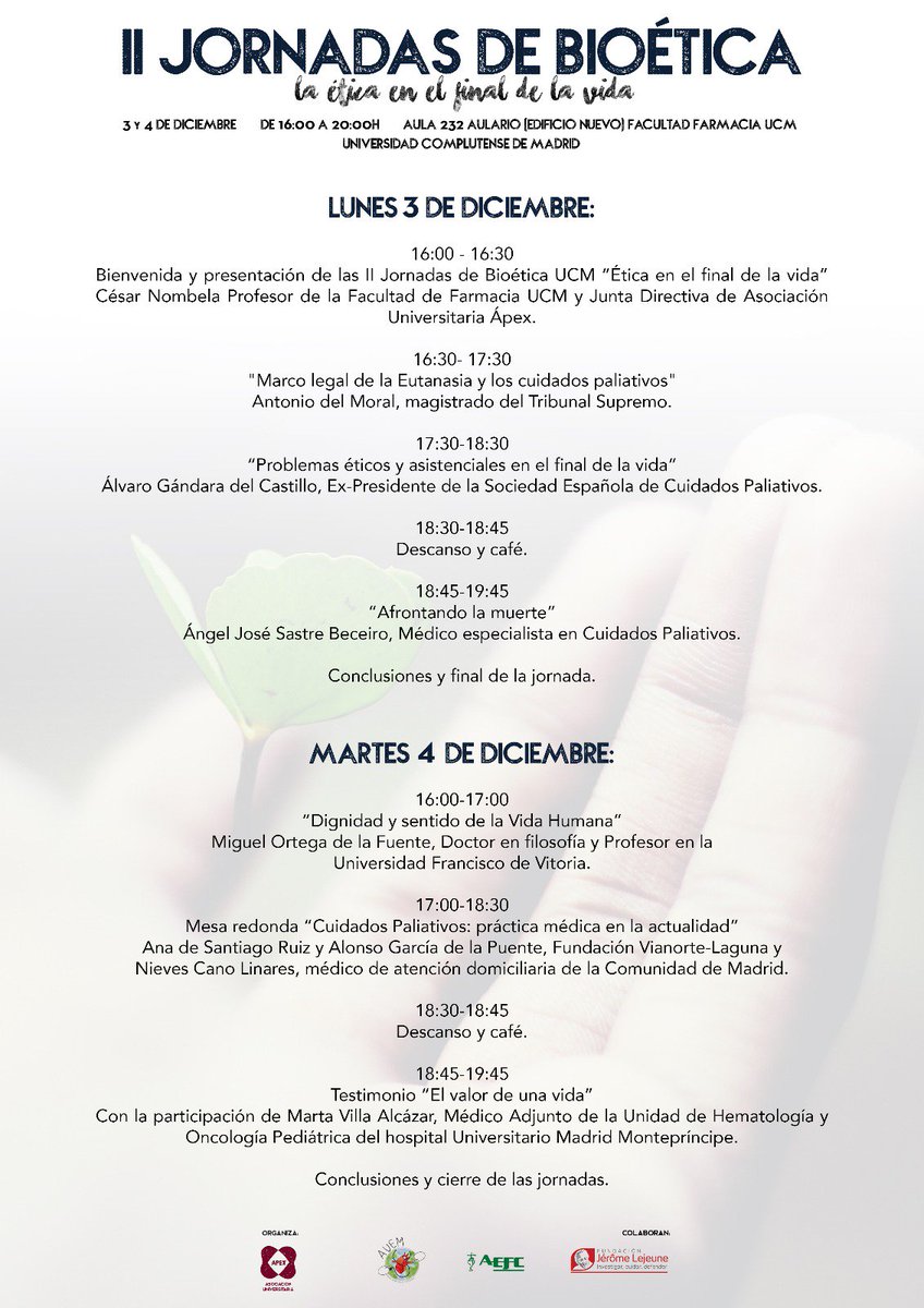 ContactoAEFC's tweet photo. Hoy comienzan las II Jornadas de #BIOÉTICA de la @ffarmaciaUCM organizadas por @apexUCM #notelopuedesperder
Formulario de inscripción:  https://t.co/LIYkHimwox https://t.co/INWZDL4CCU