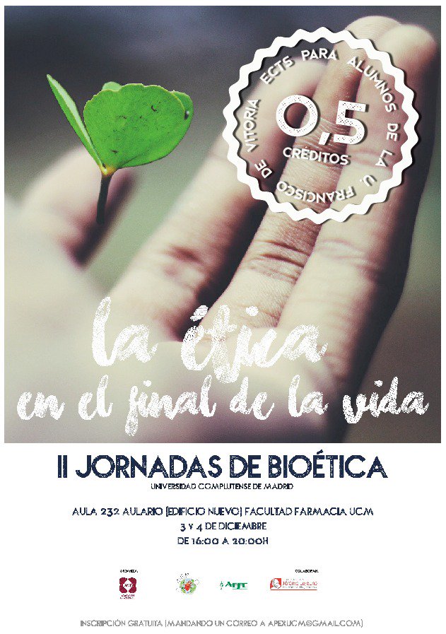ContactoAEFC's tweet photo. Hoy comienzan las II Jornadas de #BIOÉTICA de la @ffarmaciaUCM organizadas por @apexUCM #notelopuedesperder
Formulario de inscripción:  https://t.co/LIYkHimwox https://t.co/INWZDL4CCU