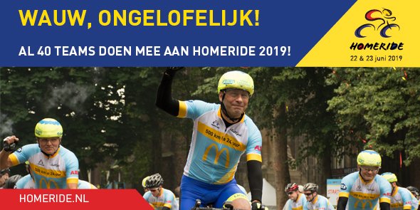 WAUW 💙💛, we zijn de 40 teams voor #KFHomeRide gepasseerd. We zijn enorm blij, trots en vereerd dat er al zoveel toppers op 22 juni 2019 in Den Haag aan de start verschijnen. Op naar de 50! 

Pssst, er doen ook al 25 teams mee aan <a href="/KFHomeRun/">KFHomeRun</a>.