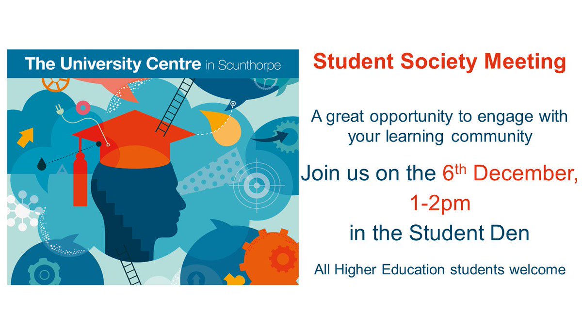 Come and join us for our next Student Society meeting in the student Den on Thursday 1-2pm. 
All HE students welcome.