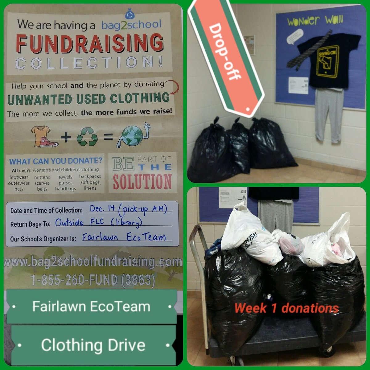 EcoFairlawn's tweet image. Week 2 @EcoFairlawn&apos;s Clothing Drive. Students can bring their used clothing donations to @FairlawnPSPDSB daily until the morning of Dec.14 #RecycleTextiles @PDSB_eco @PeelSchools @bag2schoolna @ON_EcoSchools