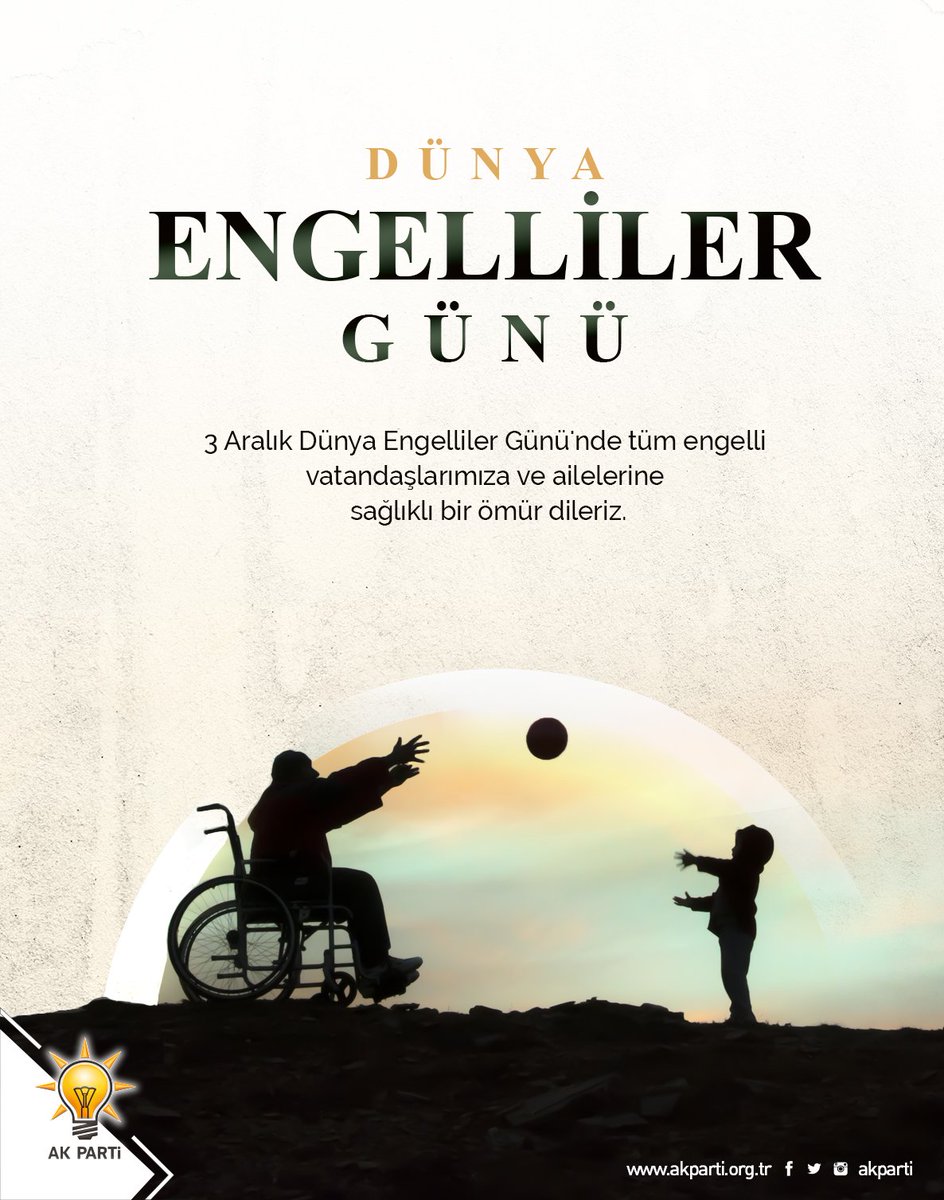 Akparti's tweet photo. 3 Aralık Dünya Engelliler Günü’nde tüm engelli vatandaşlarımıza ve ailelerine sağlıklı bir ömür dileriz. #EngelleriAşıyoruz https://t.co/laBA6Mvzm4