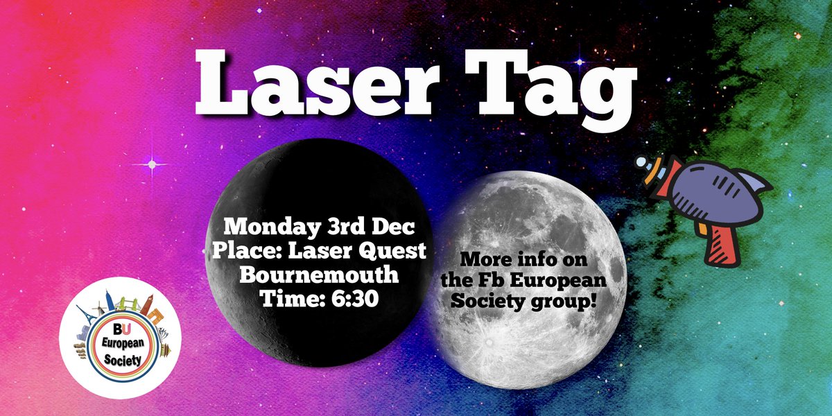 BU_European's tweet photo. The awaited Laser Tag is today! For everyone who booked their spot, see you today at 6:30 at the Laser Quest Bournemouth. 🔫👽
This is the last event of 2018 but there are many more events prepared for next year. Details coming soon...
#subueuropeansociety #subu #bournemouthuni https://t.co/Js8gGAMyFJ