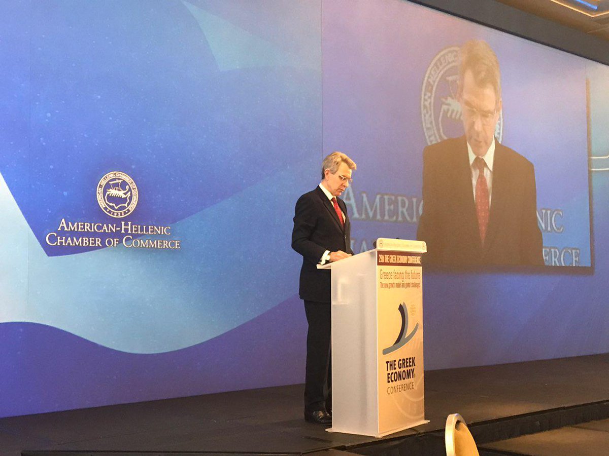 "I am greatly impressed by the seriousness the Greek Government brings in keeping alive the strategic growth dialogue" (regarding innovation) 
US Ambassador Geoffrey Pyatt @USAmbPyatt at the 29th Greek Economy Conference 
#AmchamGr #GREconomy18