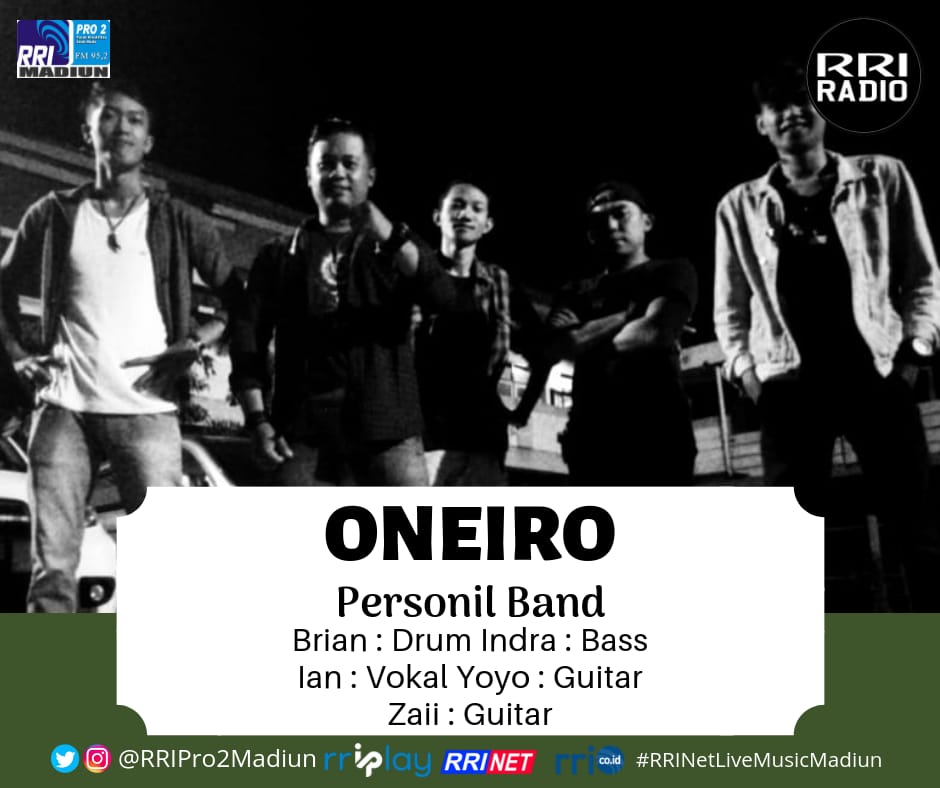 rripro2tpi's tweet photo. Personil Oneiro Band : Brian (Drumer), Indra (Bass), Ian (Vocal), Yoyo (Gitar), Zai (Gitar).

#RRILiveMusicMadiun https://t.co/HFo4vYFLE9