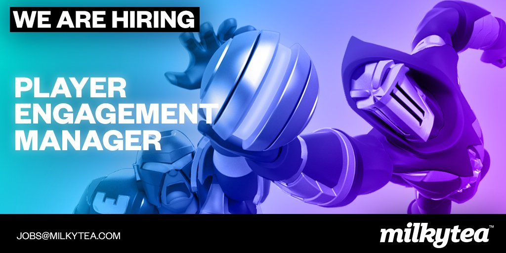 milkyteastudios's tweet photo. Calling all #communitymanagers #streamers #socialmediamanagers we're hiring a Player Engagement Manager. The ideal person will have a track record of building, growing &amp; maintaining game communities. Closing date 15th Dec. Send us your CV to jobs@milkytea.com! #gamedev #gamejobs https://t.co/5B8e1gxbVO