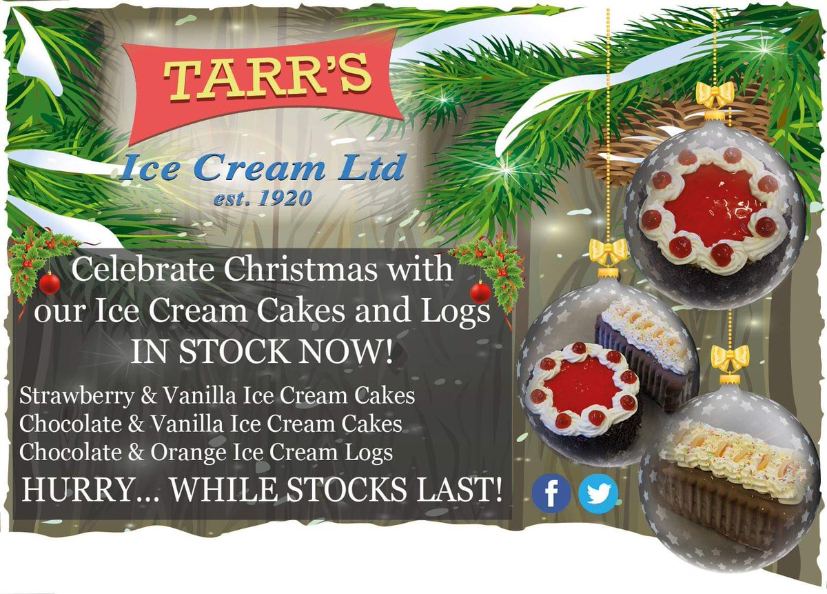 Tarr's Ice Cream Ltd (@TarrsIceCream) on Twitter photo 03/12/2018 11:59:20 Ice cream cakes and logs now in stock 🎄🎁🎅❄️⛄ Ice cream cakes and logs now in stock 🎄🎁🎅❄️⛄