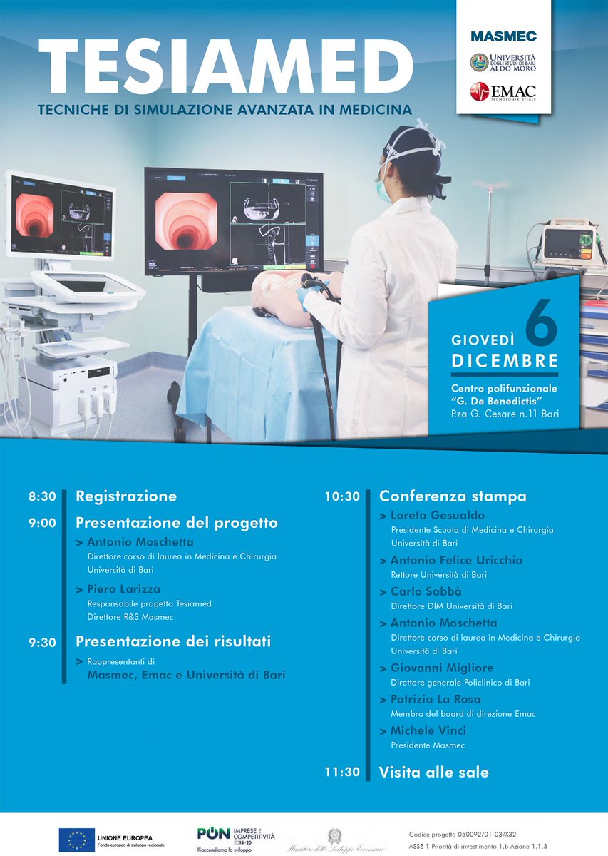 Masmec S.p.A. - Biomed division (@masmecbiomed) on Twitter photo Giovedì 6 dicembre presentiamo il progetto Tesiamed sulla simulazione avanzata in medicina con Emac <a href="/unibait/">Uniba.it Aldo Moro</a> Giovedì 6 dicembre presentiamo il progetto Tesiamed sulla simulazione avanzata in medicina con Emac <a href="/unibait/">Uniba.it Aldo Moro</a>