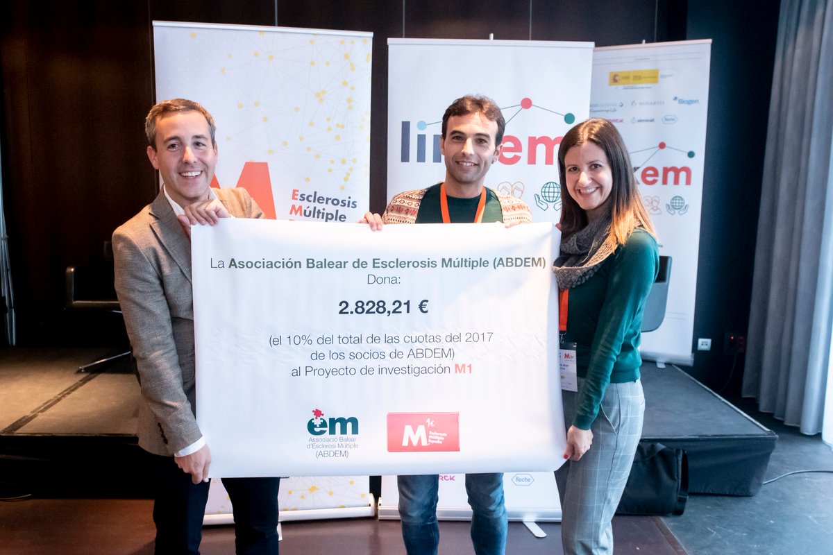 esclerosiseme's tweet photo. ¡Nuestras organizaciones se vuelcan en el apoyo a la investigación! @EMdeMallorca hizo entrega durante #LinkEM2018 de un cheque por valor de 2.821,28€ para el #ProyectoM1. ¡Muchas gracias amig@s! Sois 🔝 #EMInvestigación https://t.co/LEYvtyhc2a