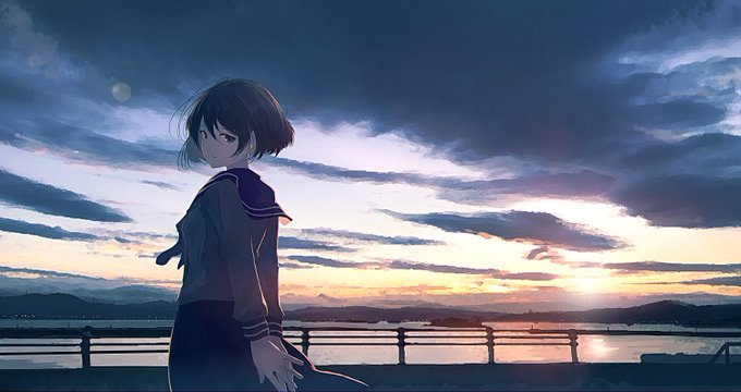 「1girl sunset」 illustration images(Oldest)