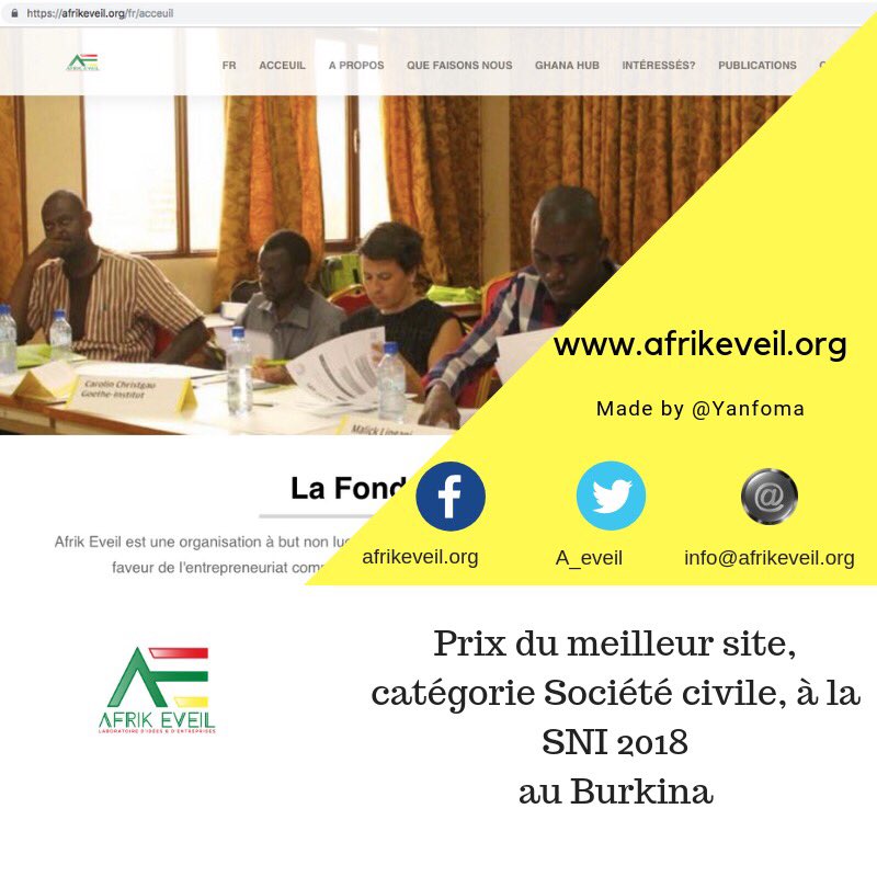 A_eveil's tweet photo. #MondayMotivation: @A_eveil, #Gambre d’#or à la #SNI2018

Nous dédions ce prix à ts les jeunes entrepreneurs du Burkina et d’Afrique qui font preuve d’innovations 👉 https://t.co/cyLkQK4Ab3
#lwili
@MalickLingani @metsi2 @SEED_SustDev @n_damien @Basidoukinda @yeroseo @beogneere https://t.co/FeEhnwGFHR