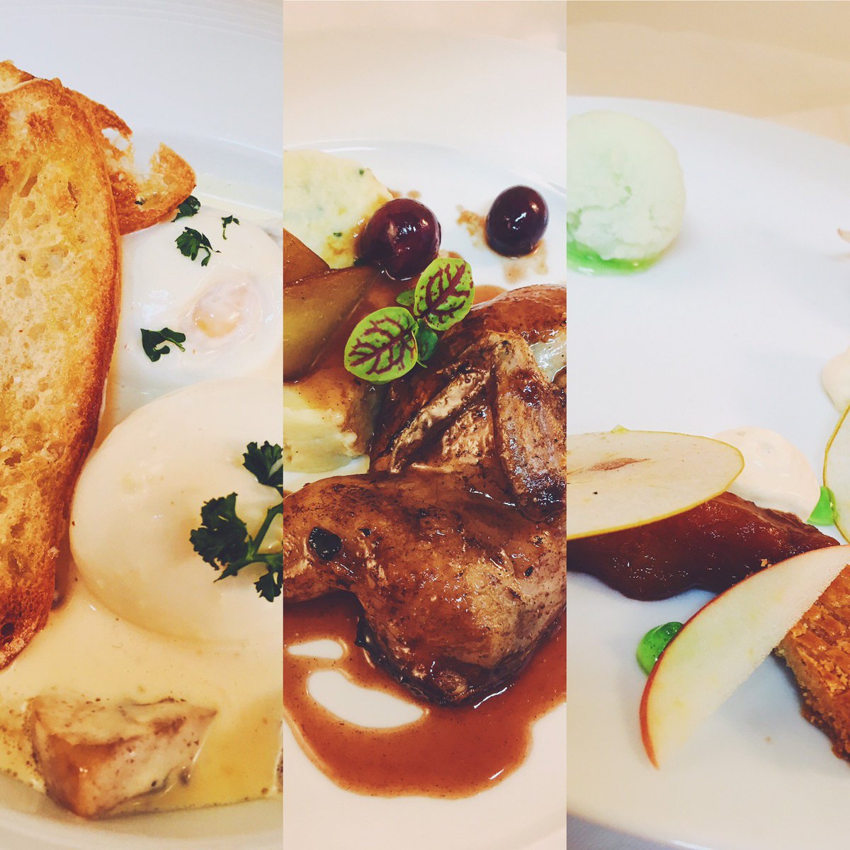 MaisonPLB's tweet photo. [Du 03 au 07 décembre 2018]

Oeufs poché à l’époisse / Caille rôtie, yacons et muscats confits, mousseline de butternut / Déclinaison de pommes et biscuit sarrazin

Bon appétit ! 😋👨‍🍳 https://t.co/TLnFfWS71F
