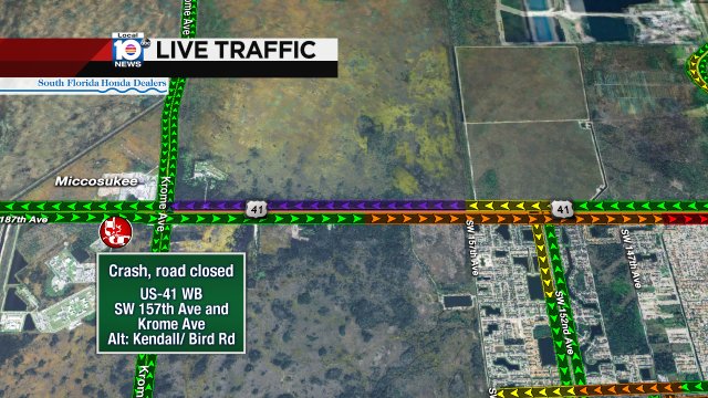 #TRAFFICALERT Crash on US-41 WB at SW 157th Ave. WB lanes are closed up to Krome Ave. Alt: Bird Rd https://t.co/TUDsJ7Gq0U