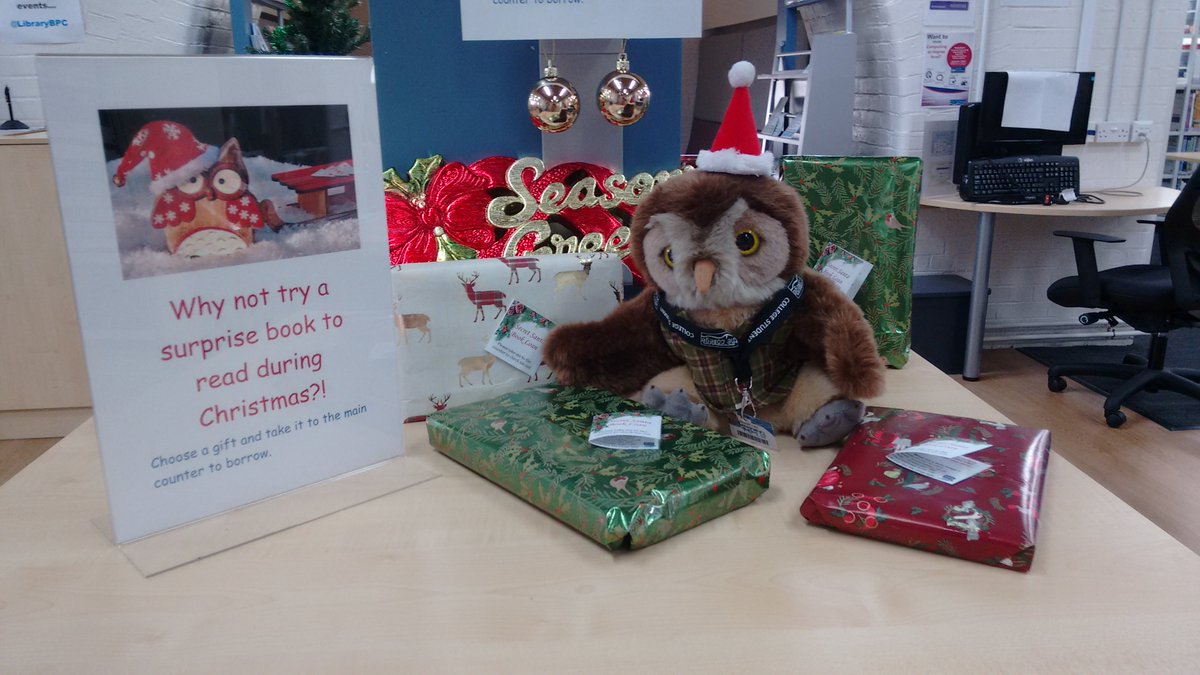 LibraryBPC's tweet image. Atticus Owl has been busy getting the Library into the Christmas spirit, so come and choose your #ChristmasBooks! #ChristmasCountdown #ChristmasLibrary
