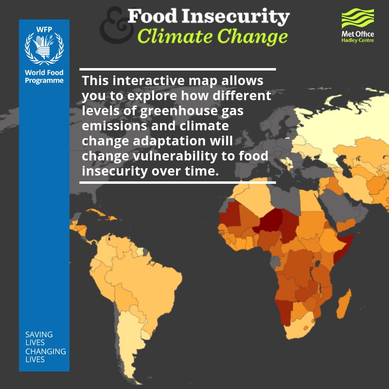 WFP_UK's tweet image. This #interactivemap, produced by @WFP and @MetOffice allows you to explore how different levels of greenhouse gas emissions and #climatechange adaptation impact vulnerability to food insecurity over time, compared with the present day
metoffice.gov.uk/food-insecurit… …