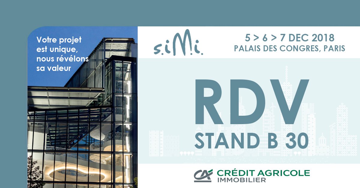 CreditAgricole's tweet photo. Retrouvez #CréditAgricole #Immobilier au @salonsimi 2018 🏢 #innovation, Nature en ville, BIM et Flex office, RDV avec nos experts Stand B30 du 5 au 7 déc. Animations, conférences et recrutement 👉🏼 https://t.co/eIIDfp1kZj https://t.co/EqRXNbr6xp