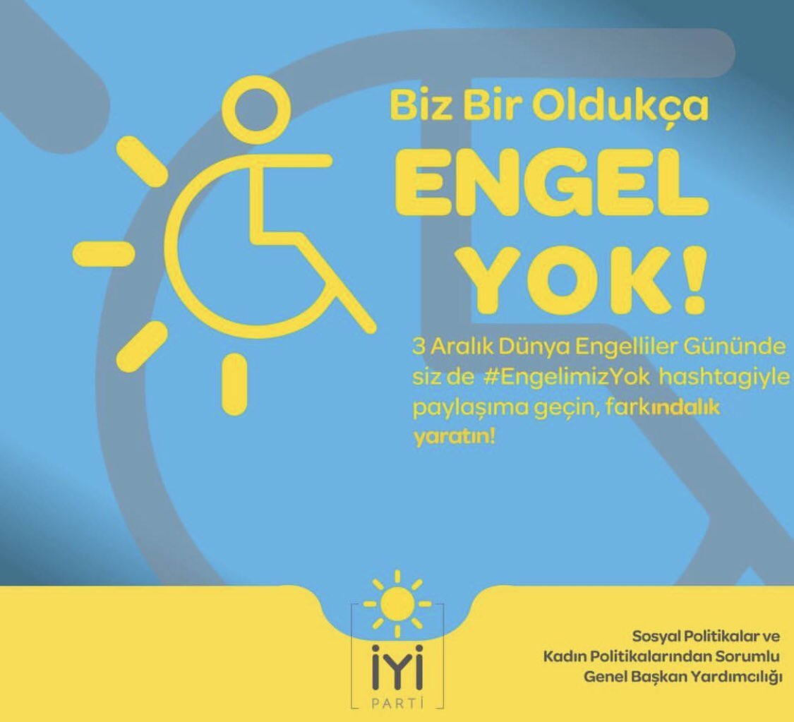 asyanikomeroglu's tweet photo. Engelsiz bir hayat için hiç durmadan çalışacağız. Biz birlik olup engelleri aşacağız. En büyük engel sevgisizliktir. #engelimizyok #3aralıkdünyaengellilergünü #iyiparti https://t.co/i617foY9SE