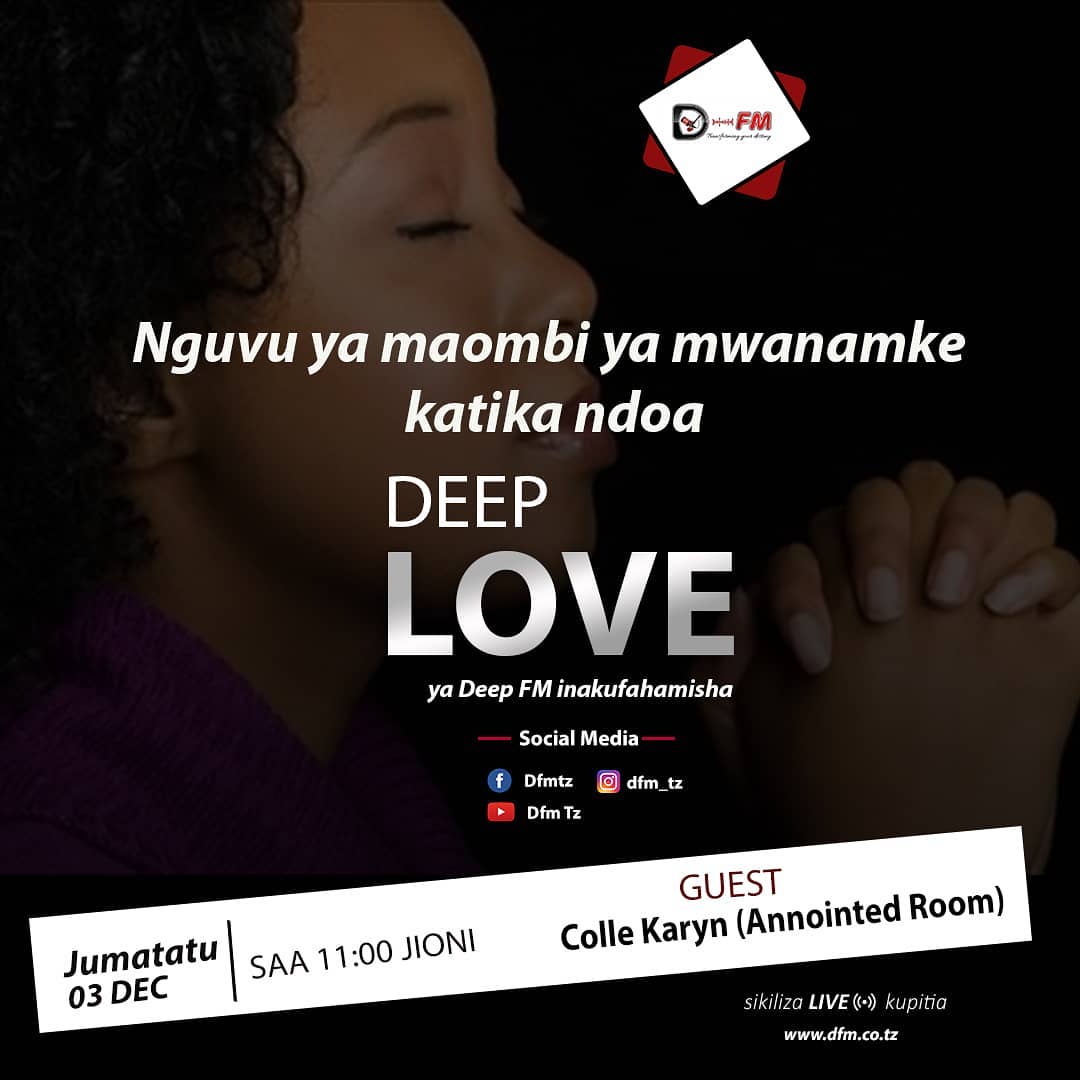 Dfm_Tz's tweet photo. Usikubali kupitwa na somo hili litakalokupa hatua nyingine wewe mwanamke ndani ya kipindi cha D-Love leo saa 11 jioni kupitia https://t.co/jKJy1iGalA
#dfmtz #dlove #love #marriage #relationship #faith #believe #Tanzania https://t.co/45SYxFhhb4