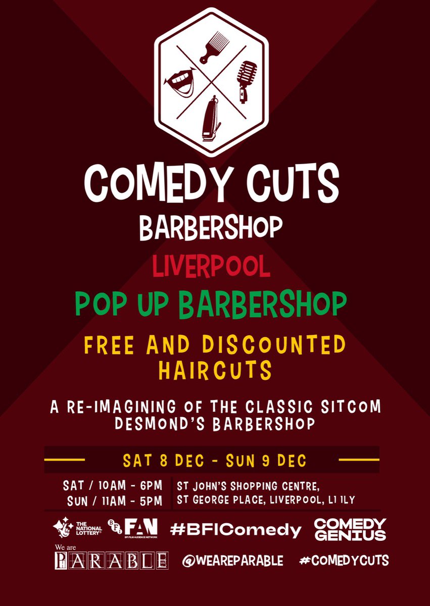 weareparable's tweet photo. People of #Liverpool are you ready for the #comedycuts barbershop? Get your FREE hair cut @StJohnsShopping THIS weekend! https://t.co/W0AliBMQQA