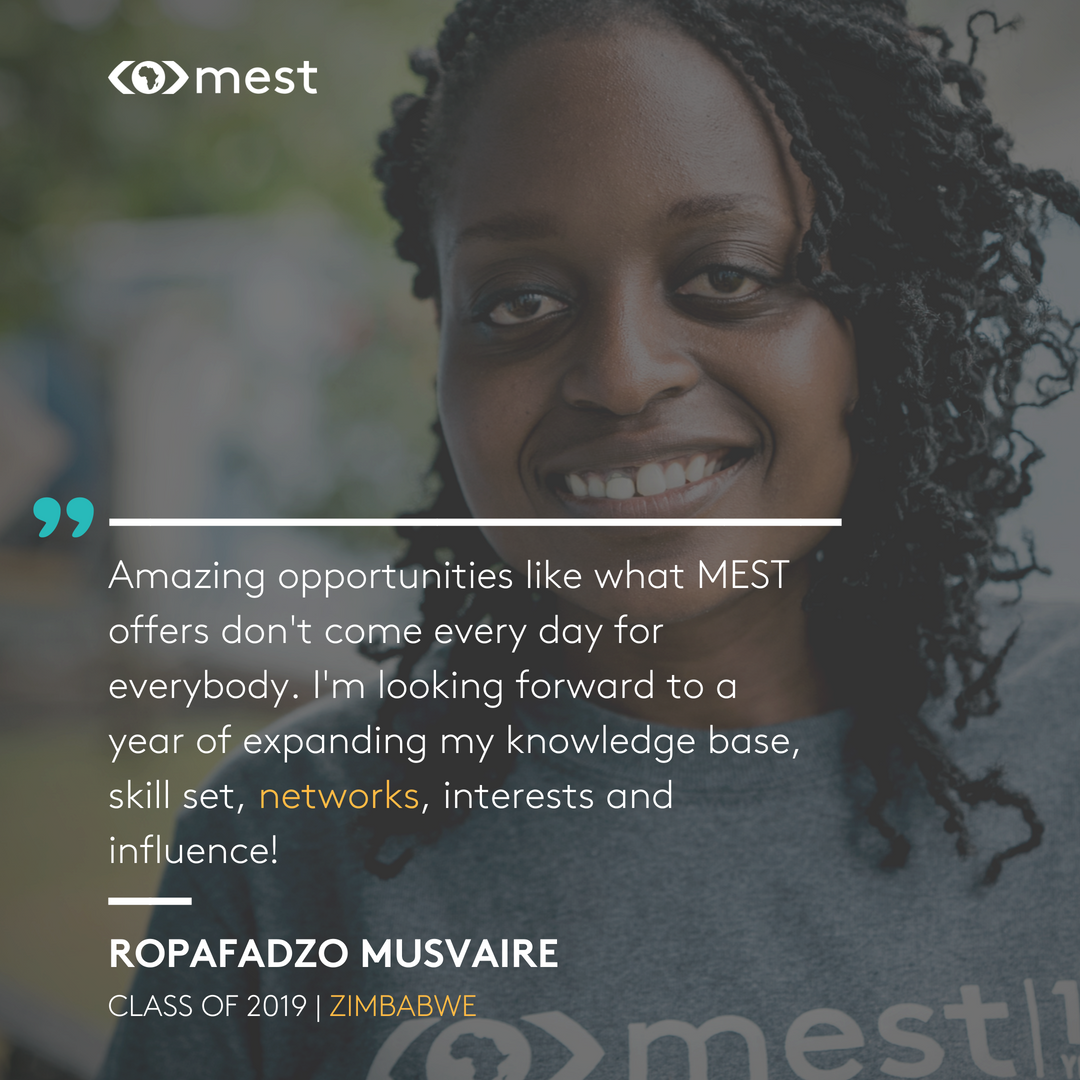 MESTAfrica's tweet photo. "I'm looking forward to a year of expanding my knowledge base, skill set, networks, interests and influence!" - Ropafadzo Musvaire (@_mimiwashe_), Class of 2019
#MESTMonday #WomenInTech #EITspotlight #MEST19 https://t.co/dYvgfDcXBs