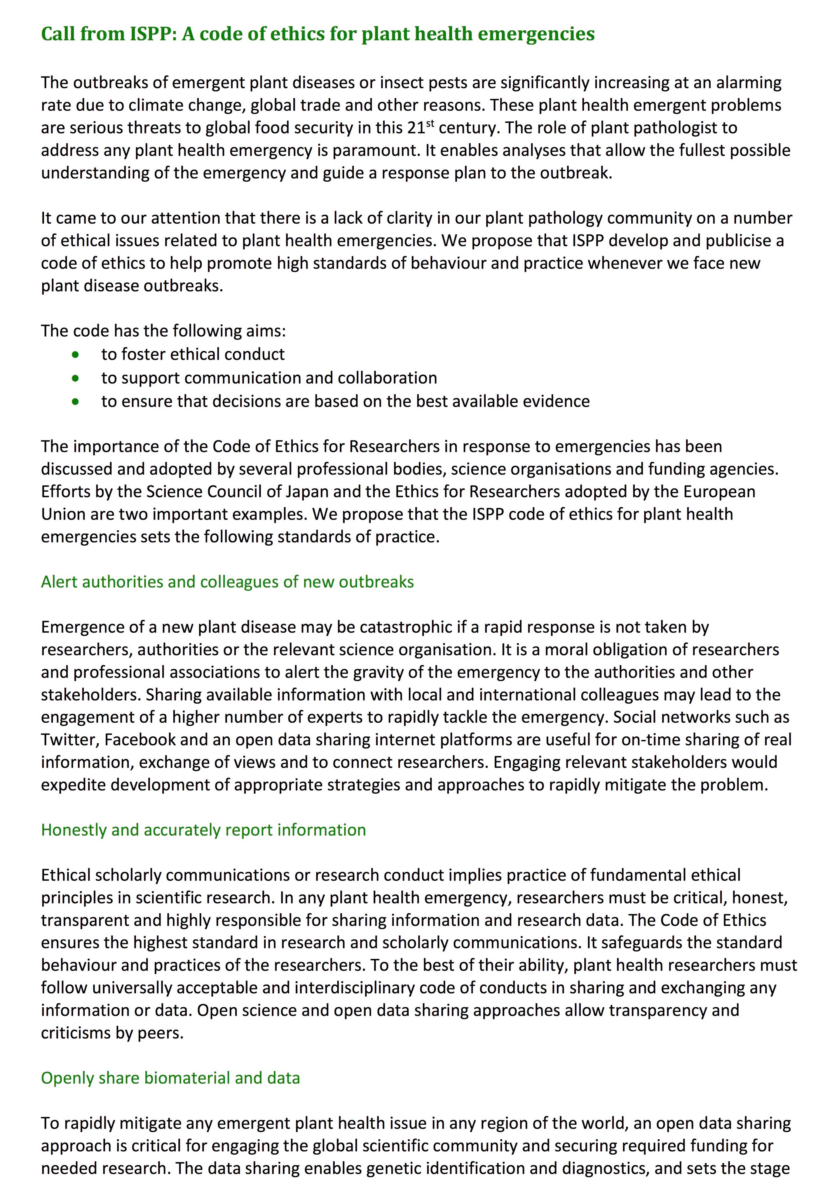 Sophien Kamoun Twitterissa Via Ispp Food Security A Code Of Ethics For Plant Health Emergencies To Foster Ethical Conduct To Support Communication And Collaboration To Ensure That Decisions Are Based