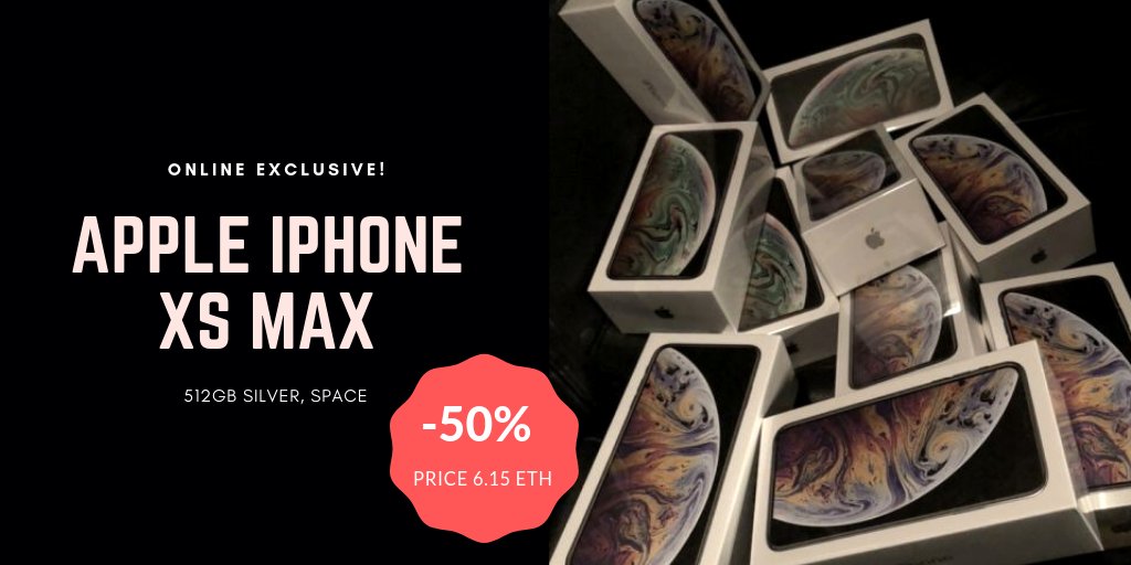 Customsconfisc's tweet image. iPhone XS Max 512 gb  6.15 ETH 
NEW IN SEALED BOX.
AVAILABLE 
UNLOCKED, CAN BE USED ON ANY CARRIER WORLDWIDE!
BUY WITH CONFIDENCE.
FAST SHIPPING, SIGNATURE REQUIRED.
I CAN ONLY SHIP TO CONFIRMED ADDRESS.
OTHER COLORS AVAILABLE