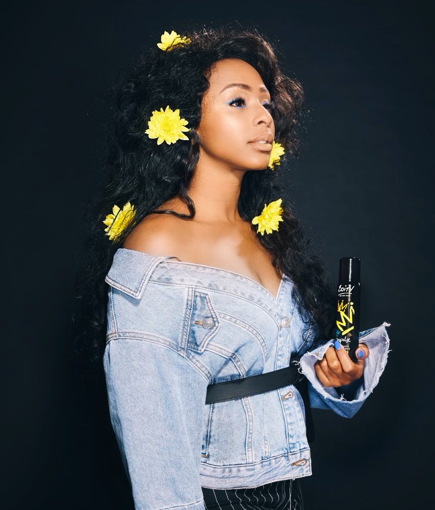 Boity's tweet photo. This scent makes me feel like I can conquer the world! The perfect yin and yang. Impulse Rebel Queen &amp; Shimmer Rays. Have you tried it? 😍 #TrustYourImpulse #OwnYourThrone👑 https://t.co/Ftn00zlomD