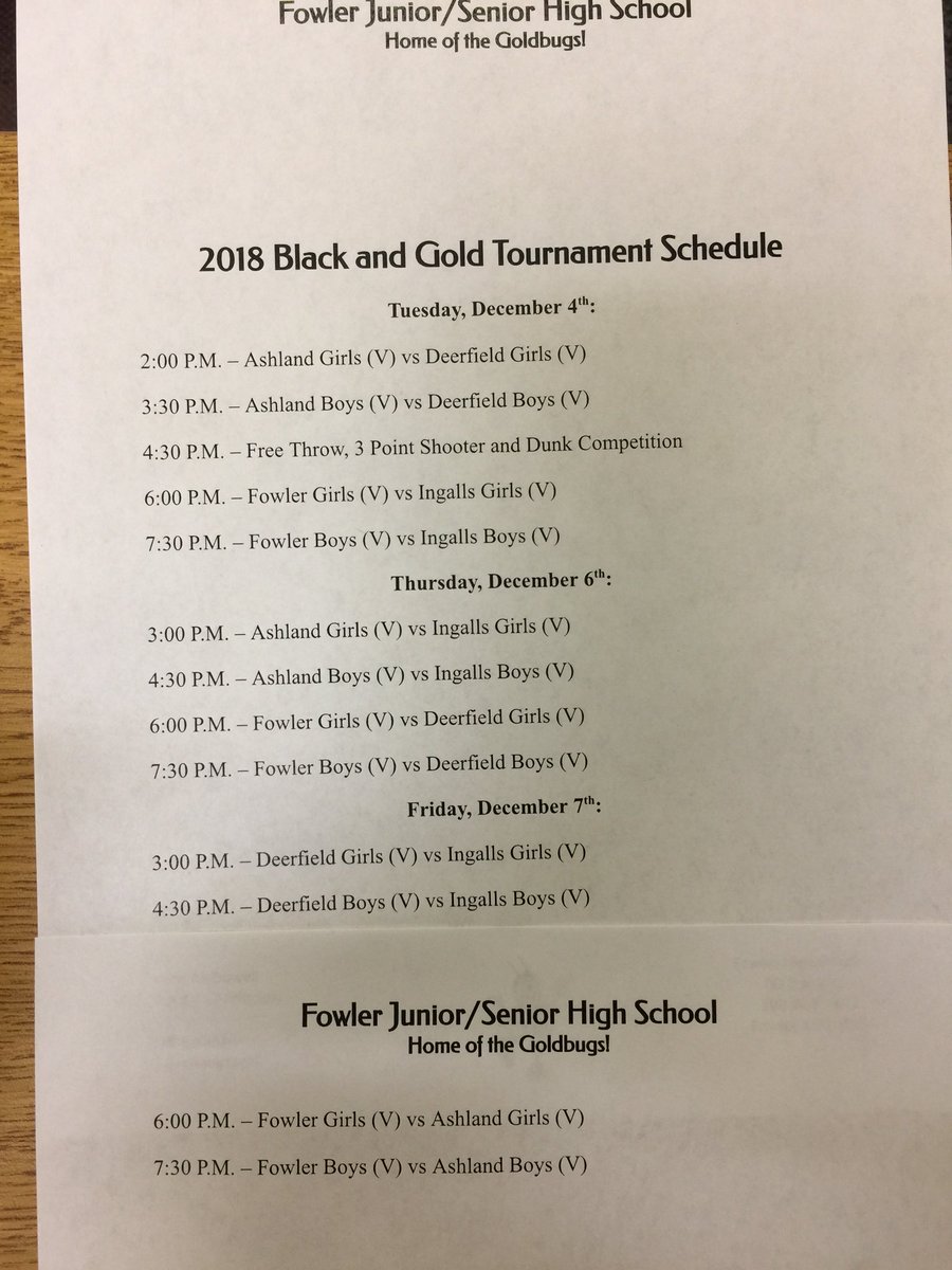 The annual Black and Gold basketball tournament kicks off this week on Tuesday. Your Goldbugs will play the 2 late games all 3 days. Come on out and cheer your hometown team on to victory!