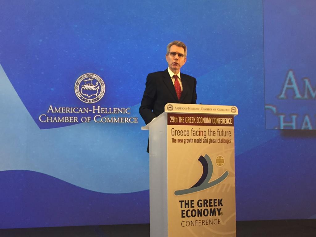 I disagree w/ those who say reforms &amp; investment should wait until after elections - opportunities include Hellinikon, privatizations of Alexandroupoli port, Elefsina shipyard, Hellenic Petroleum &amp; construction of IGB. My remarks at @AmCHamGr #GREconomy18: gr.usembassy.gov/ambassador-pya…