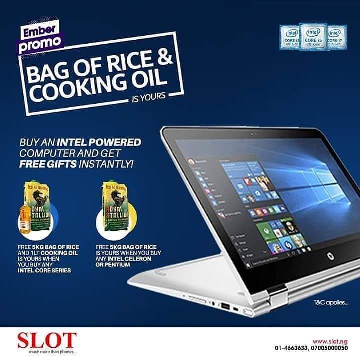 Twinsgistmag's tweet photo. Buy any Intel powered Core series computer and get FREE 5KG Bag of Rice and 1Litre Cooking Oil and an Intel powered Celeron/Pentium and get 5KG Bag of Rice instantly!
SHOP NOW: https://t.co/SrwMfP7Oek
T&C applies... @slotlimited
#SLOTat20 #Emberdeal #Laptopdeal https://t.co/9EWDjrN7gn