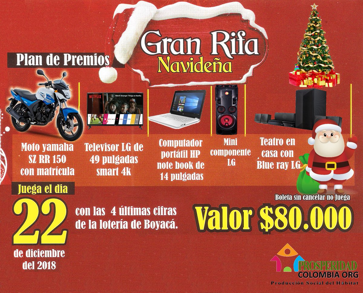 ProsColOrg's tweet image. Buenos días. Deseamos poder contar con tu contribución por medio de este Bono Navideño con el cual podrás ganar todos estos premios y de esta forma poder desarrollar nuestros proyectos en comunidades vulnerables. Ayúdanos a Compartir. #FelizLunes