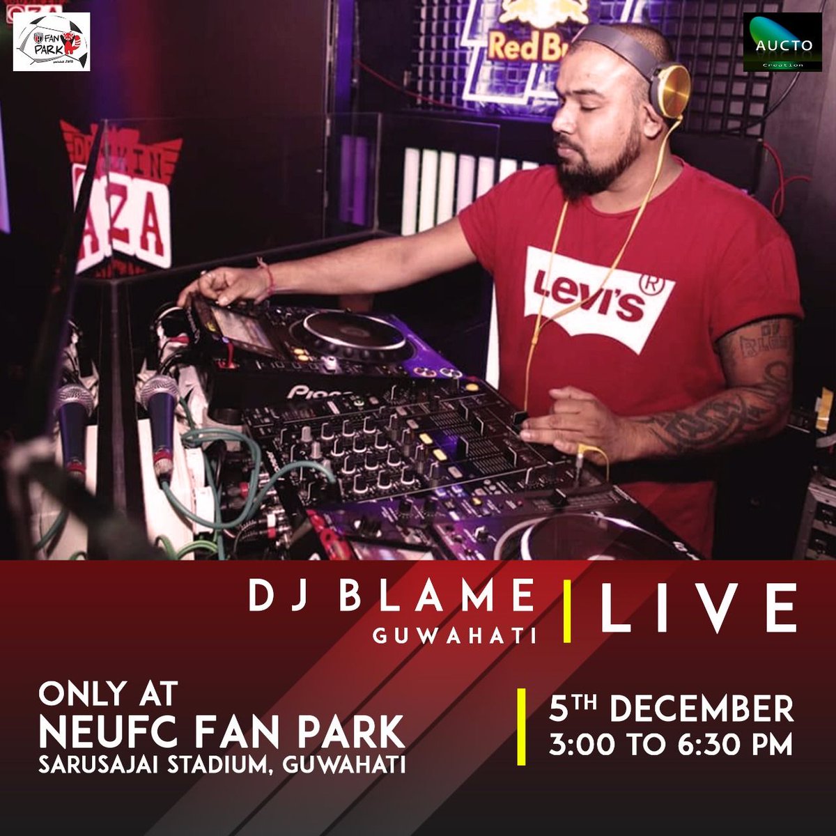 neufc_fanpark's tweet photo. DJ Blame.. coming to take the evening to another level at the NEUFC Fan Park!! The next day is gonna be even more special as we take on the table-toppers, Bengaluru FC. See you all next on 5th December!! #wewantmore #neufcfanpark #auctocreation #HeroISL #isl2018 #fanbannapadega https://t.co/NWMQuZRKtu