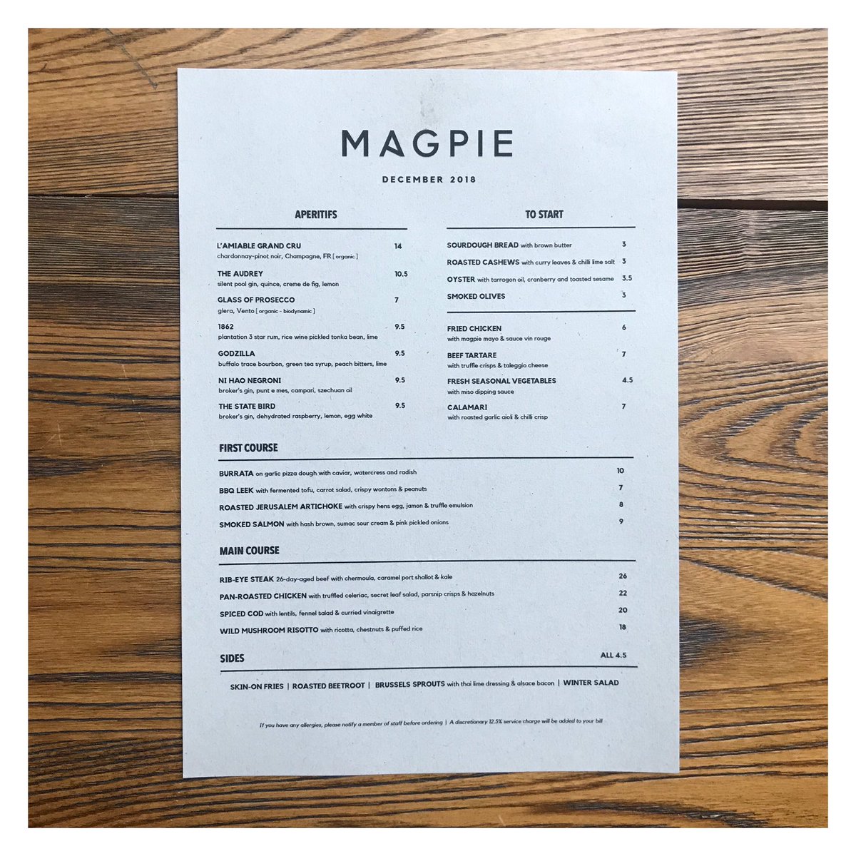 D E C E M B E R  •  H A S  •  A R R I V E D
New dishes include caviar-stuffed burrata with pizza dough, hash brown with smoked salmon and sumac, pan-roasted chicken with truffled celeriac, and sticky orange cake with honey and thyme ice cream. Come, eat, drink, be merry!