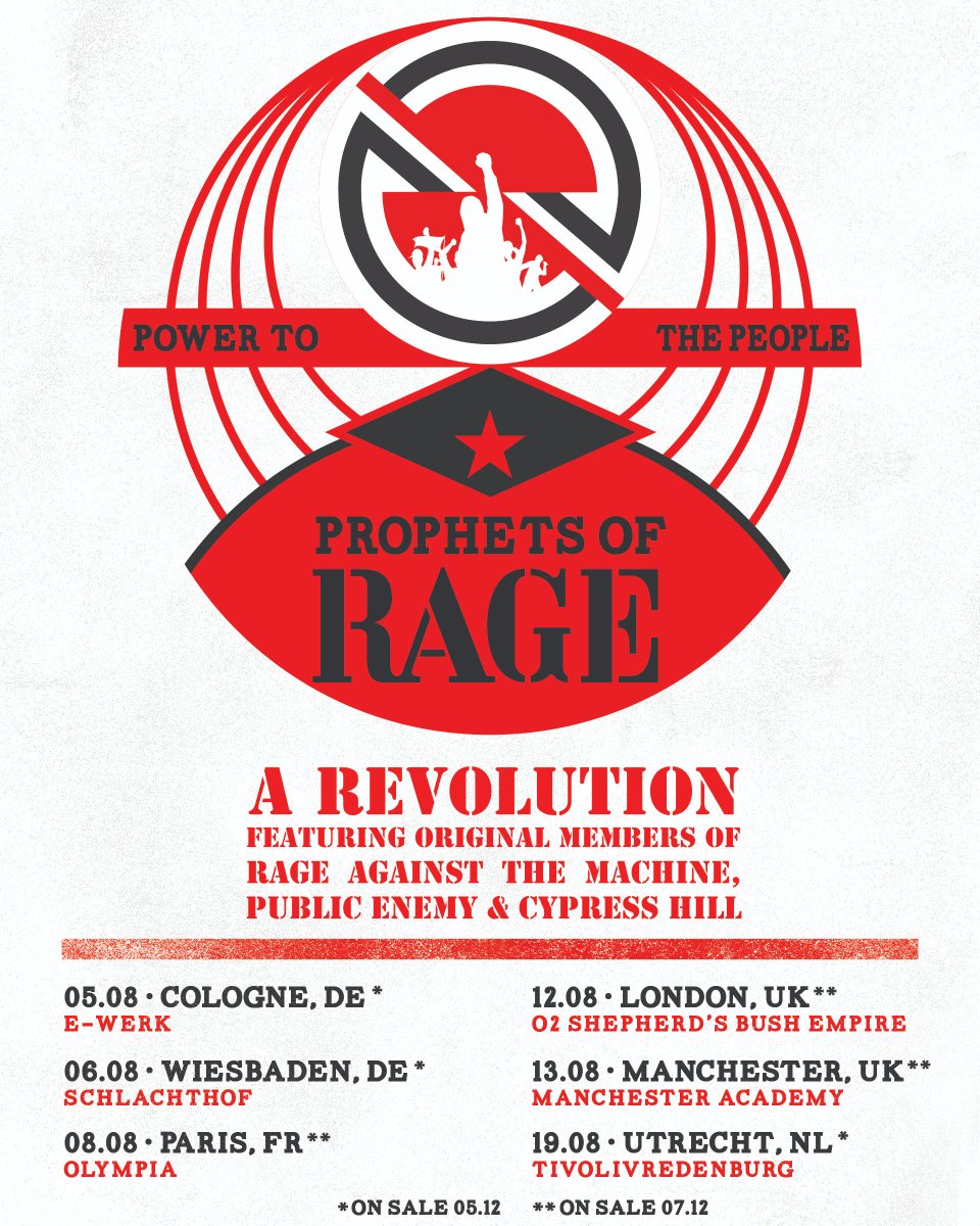 GERMANY! FRANCE! UK! NETHERLANDS! Prophets of Rage is heading your way in August of 2019. Tickets are on sale this week – visit prophetsofrage.com for tickets and more info 👊