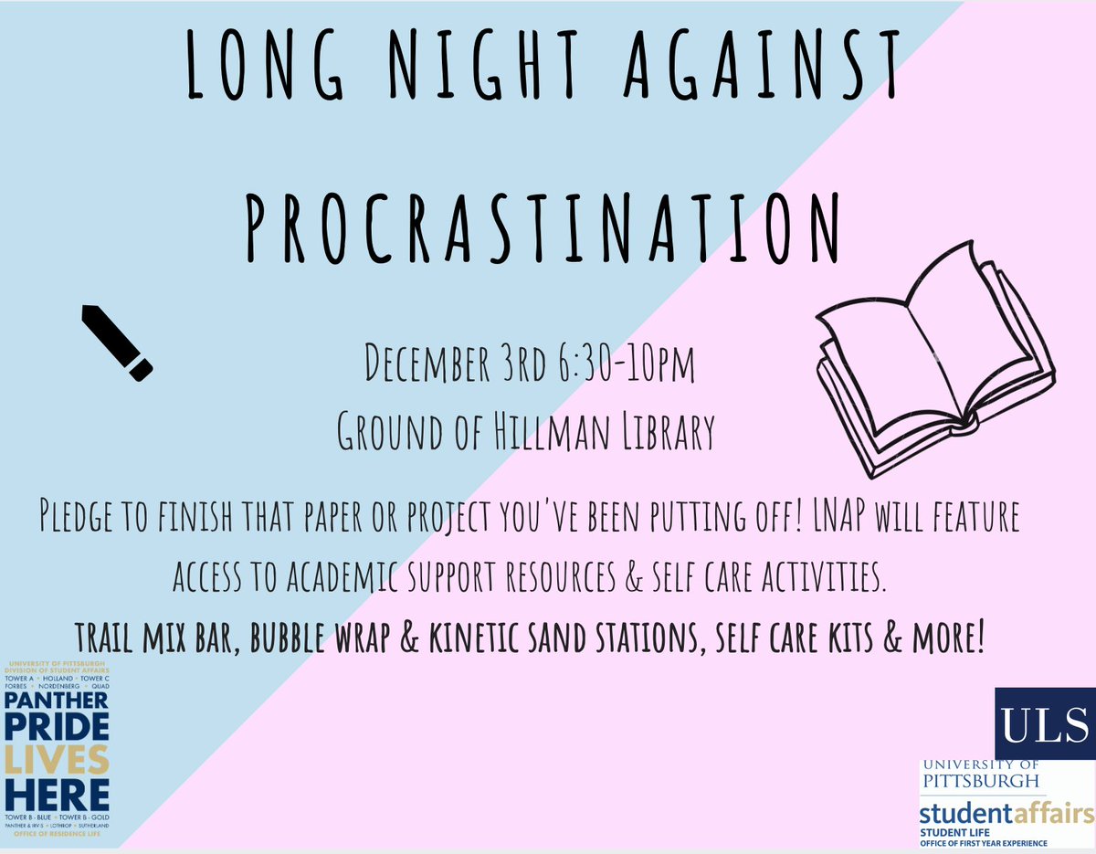 Lookin' for some help with that final paper or project? Stop by the Hillman Library- ground floor this evening! #finalsweek #pitt #destress