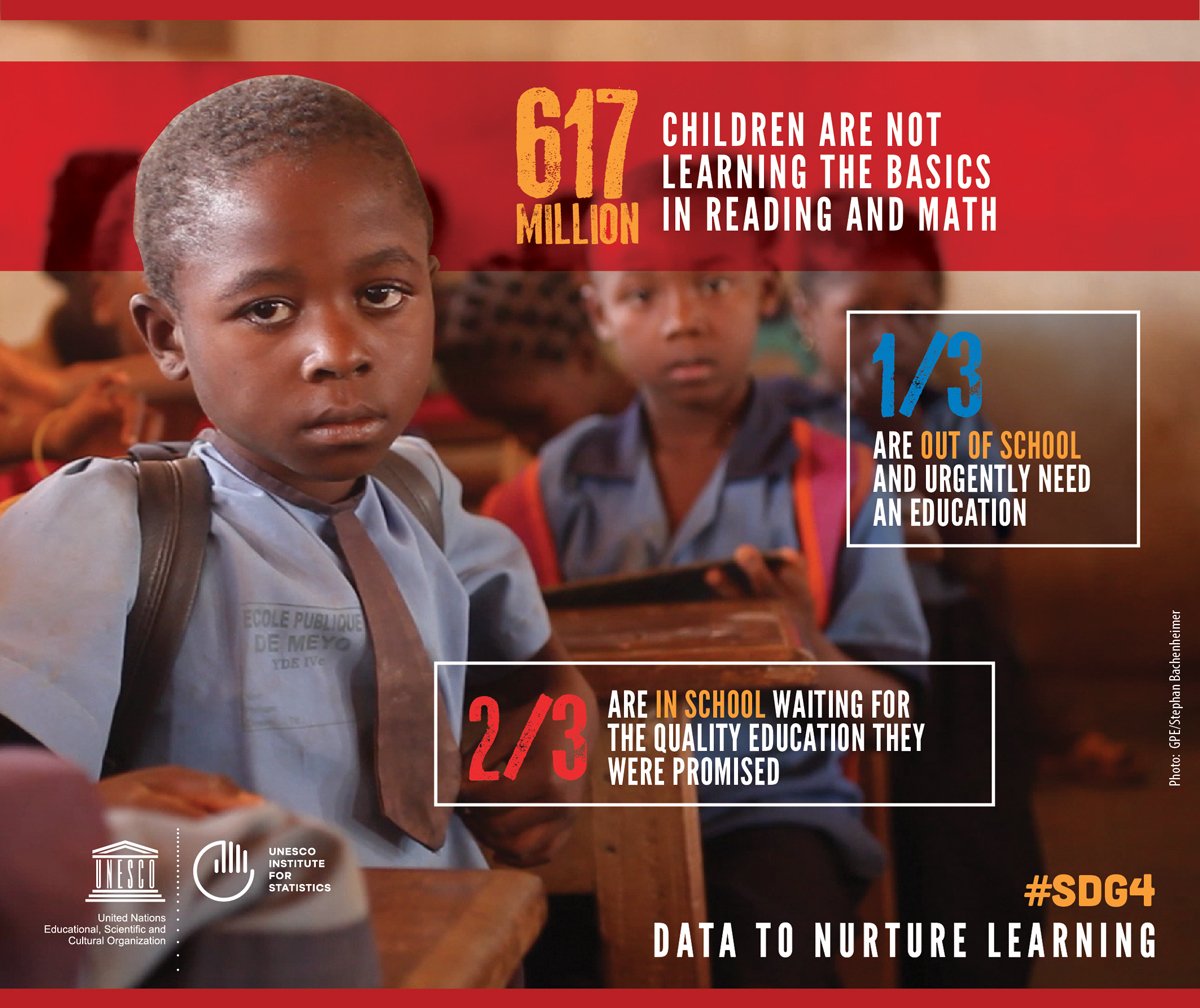 UNESCO's tweet image. 617M children cannot read this sentence.
@UNESCOstat data reveal a global #LearningCrisis.
The latest #SDG4Digest equips countries with the tools to measure the extent of this challenge on.unesco.org/SDG4Digest2018