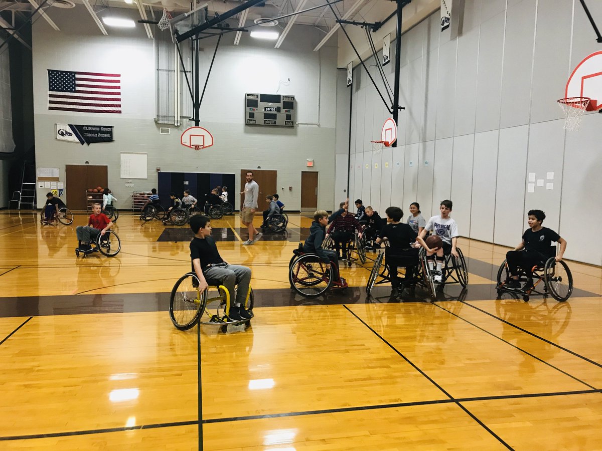 6-1 Student Drew Beutel & his wheelchair basketball coaches brought their talents to Crone today! Kids learned a lot about sports, empathy, and teamwork! @Couch_CroneMS  @CroneSchool  @hollyherrera14 @ewilliams68